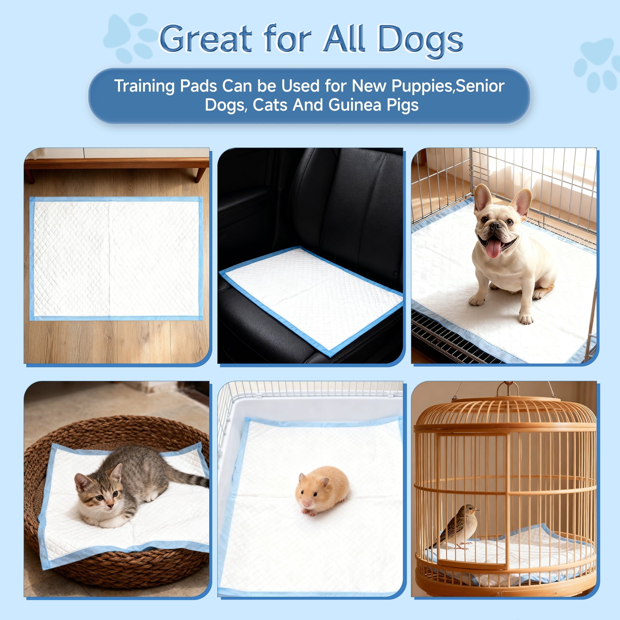 Woonono Puppy Pads Training Pads,Super Absorbent,L,22"X 22",50 Count Disposable Dog Pee Pads