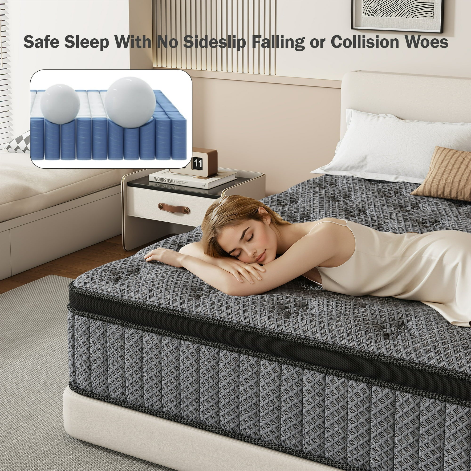 HIKOS 14 inch Twin Mattress in a Box, Cooling Gel Memory Foam Hybrid Mattress with Individually Wrapped Pocket Coils, Medium Firm Twin Size Mattress, Pressure Relief for Adult
