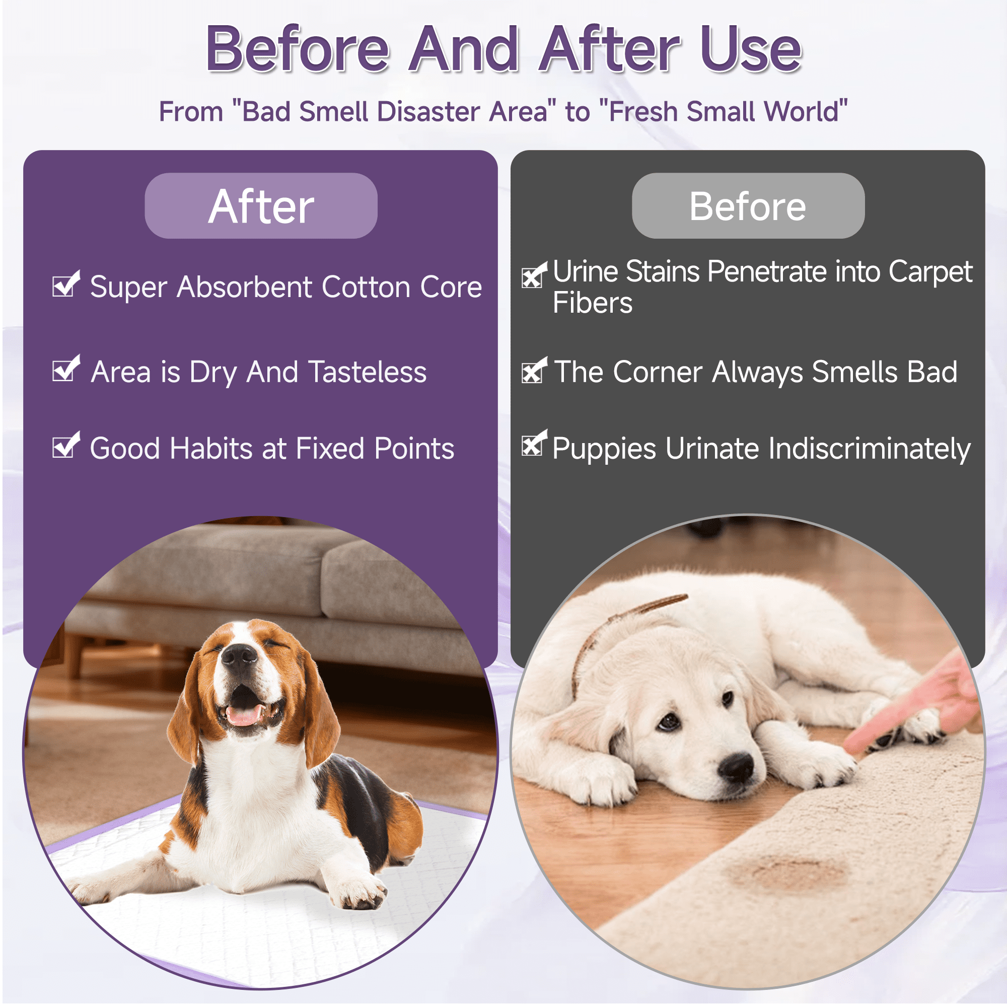 Woonono Puppy Pads Training Pads, Lavender,22 in x 22 in, 50 Count Disposable Dog Pee Pads