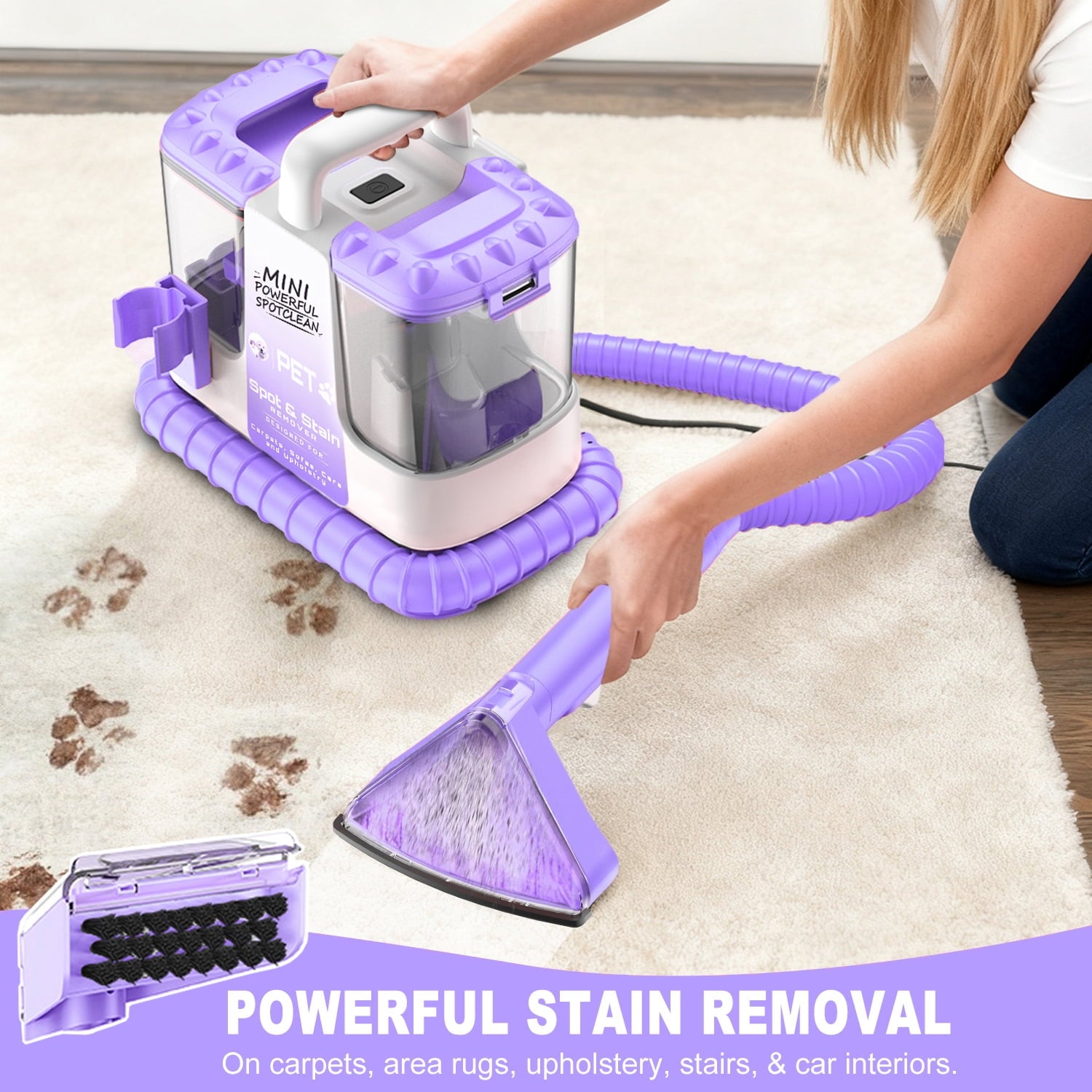 SUXIANGVAC Portable Carpet and Upholstery Spot Cleaner, 30Kpa Powerful Suction, Lightweight Compact Deep Cleaner for Home and Car, Purple(Version without cleaning solution)