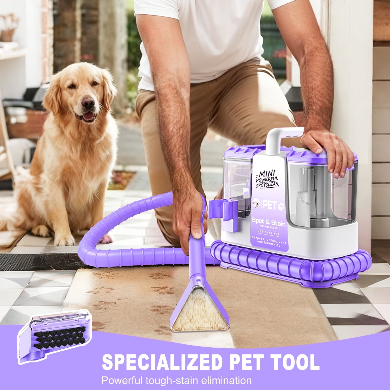 SUXIANGVAC Portable Carpet and Upholstery Spot Cleaner, 30Kpa Powerful Suction, Lightweight Compact Deep Cleaner for Home and Car, Purple(Version without cleaning solution)
