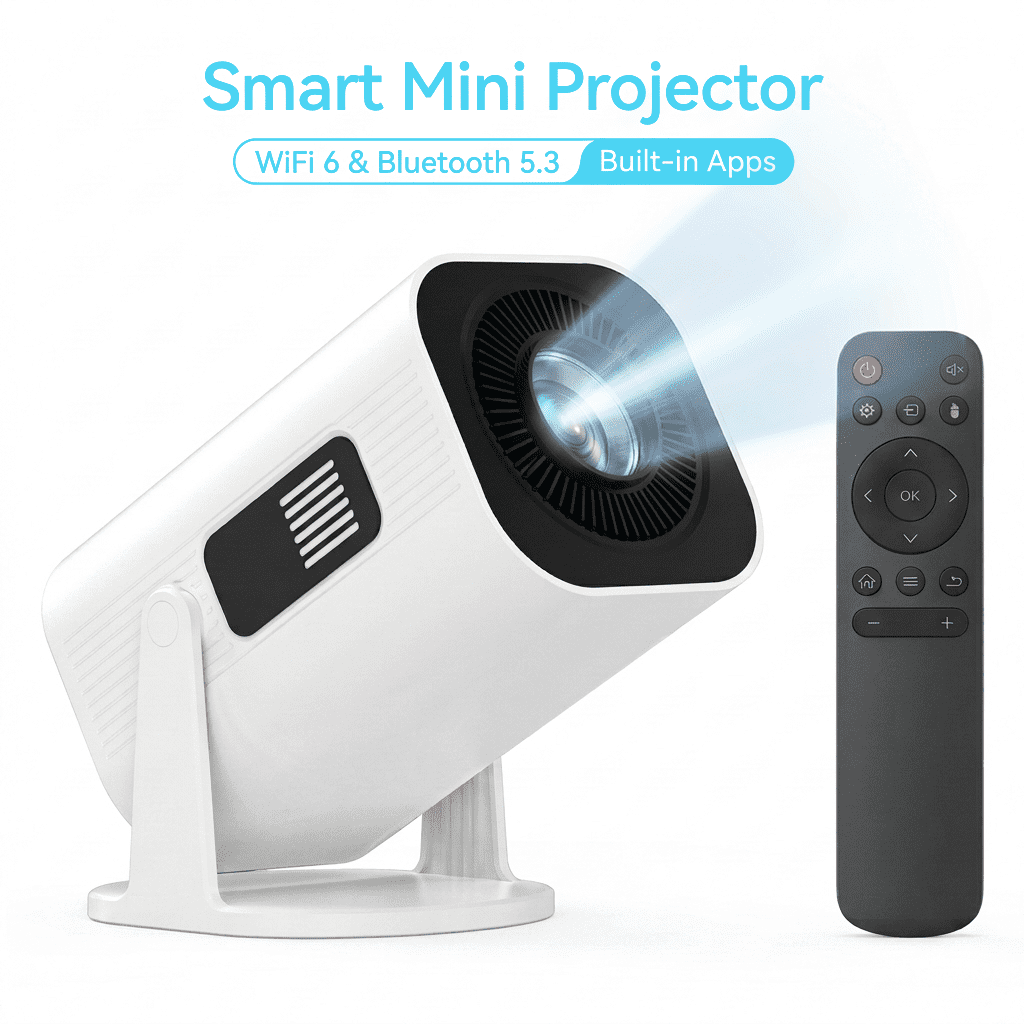 Gazsocy Mini Projector with Wifi and Bluetooth,Smart Video Projector Support 4K Decoding, Built in Speaker and App,200 ANSI