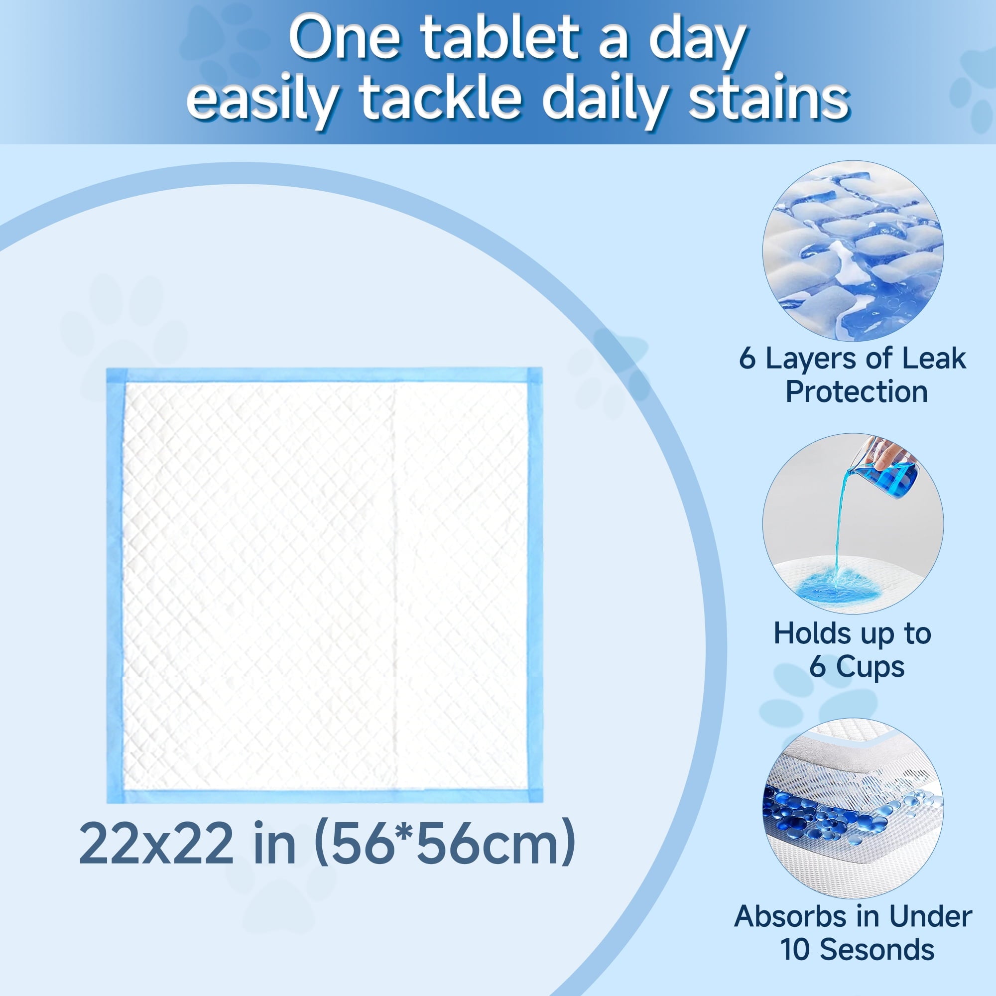 Woonono Puppy Pads Training Pads,Super Absorbent,L,22"X 22",50 Count Disposable Dog Pee Pads