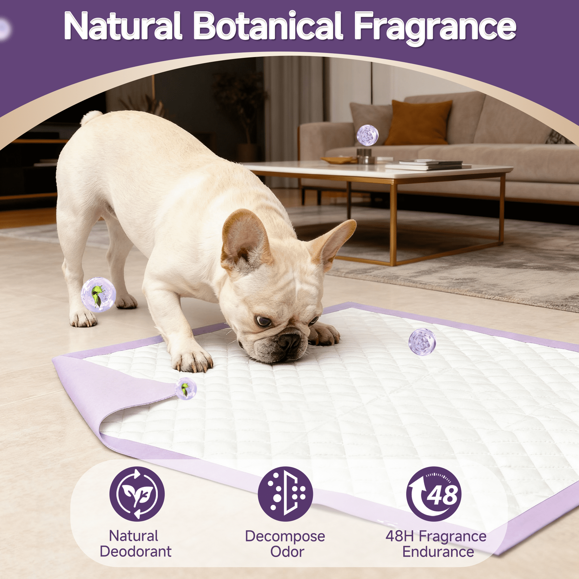 Woonono Puppy Pads Training Pads, Lavender,22 in x 22 in, 50 Count Disposable Dog Pee Pads